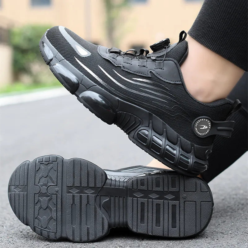 Men Ankle Work Safety Shoes Synthetic Upper Rubber Outsole Anti-Slip Wide Toe Box Anti-impact and Anti-piercing Shoes Men