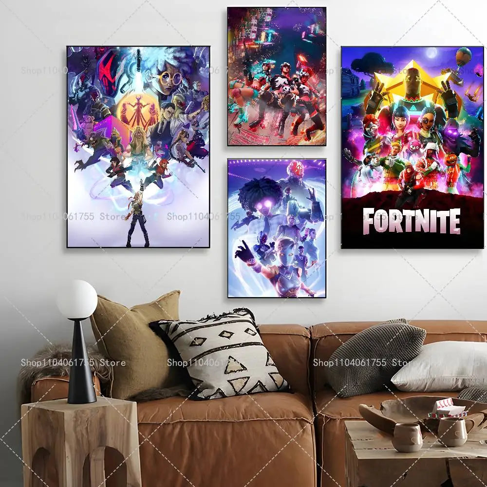 F-Fortnites-Game Póster Popular Autocolante de Arte em Papel Impermeável para Decoração de Parede de Café, Bar e Quarto