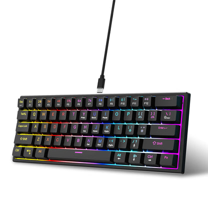 Teclado Gaming com Fio de 104 Teclas com Sensação Mecânica para Portátil e PC, Ergonómico, Retroiluminado RGB, 61 Teclas, Switches Cyan e Keycaps