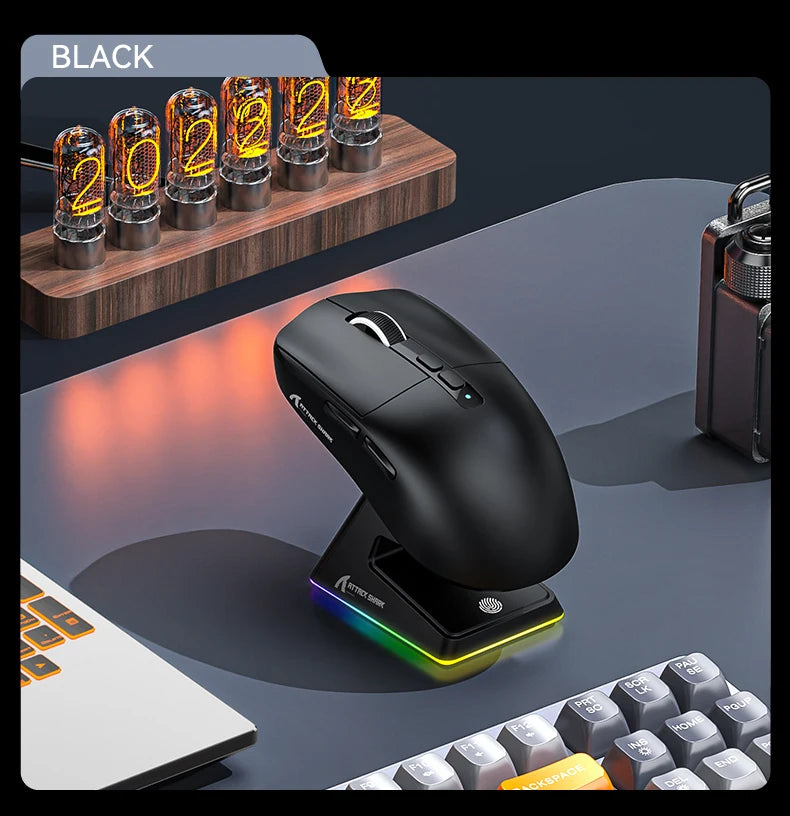 ATTACK SHARK X6 Tri-Mode Gaming Mouse with Magnetic Charging Dock, 26K DPI PixArt PAW3395 Sensor, 49g Ultralight Wireless Gaming Mouse for PC, Mac & Xbox