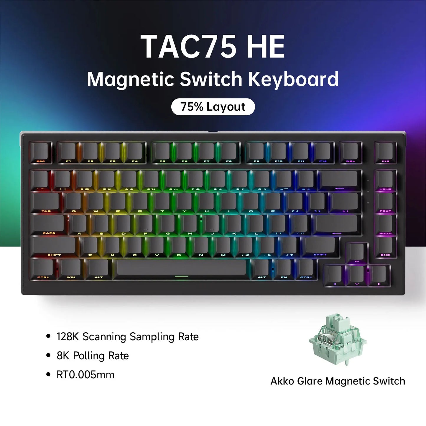 Tastiera AKKO TAC75 HE con switch magnetici 75% Gaming Keyboard Rapid Trigger 0.005mm 8K RGB cablata Esports, tastiera custom per gamer
