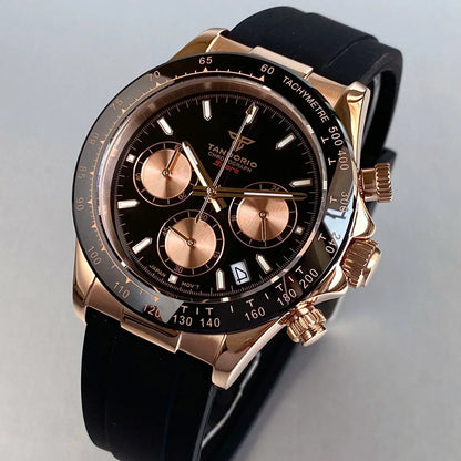 Orologio da uomo Luxury VK63 con movimento al quarzo, cronografo business 39mm in acciaio/oro rosa, datario e quadrante luminoso