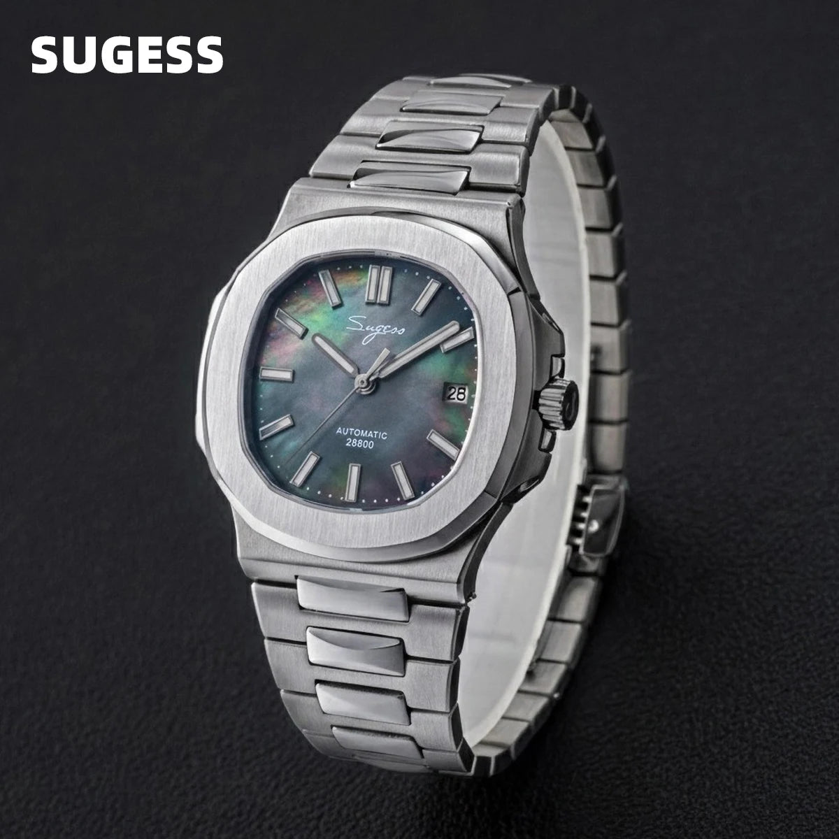 Orologio da uomo Sugess automatico meccanico, movimento Miyota 9015, quadrante MOP, luminoso, impermeabile 5bar, bracciale di lusso S466