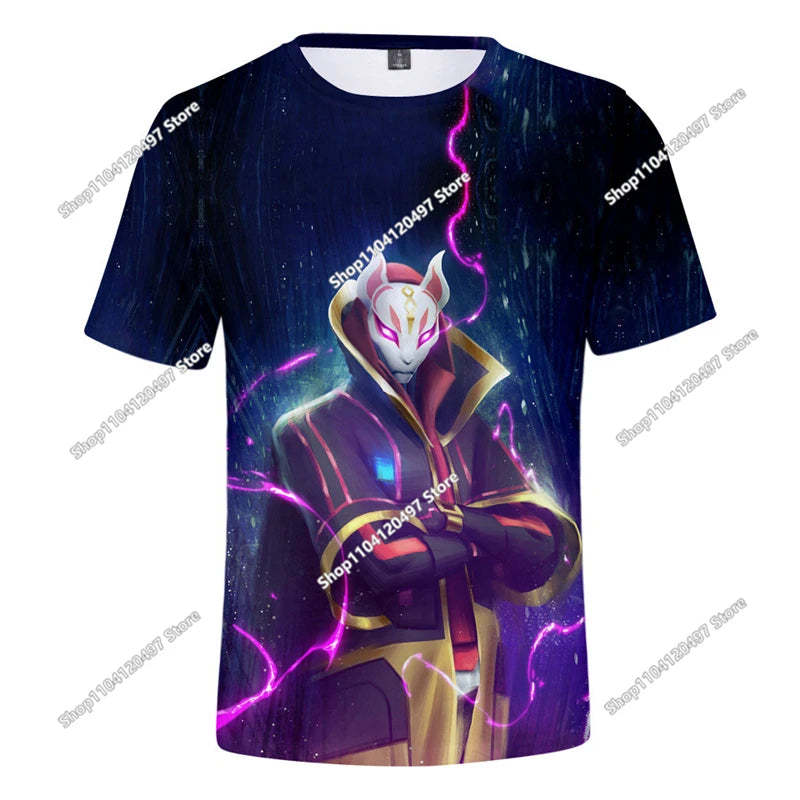 T-shirt estiva Fortnite per adulti e bambini con stampa digitale 3D, vestibilità ampia, taglie grandi, maniche corte
