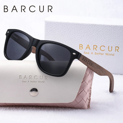 BARCUR Natural Wood Polarizing PC Oval Women Sunglasses Dark Luxury Texture Wooden Mirror Legs Sunscreen UVA*B Women Sunglasses