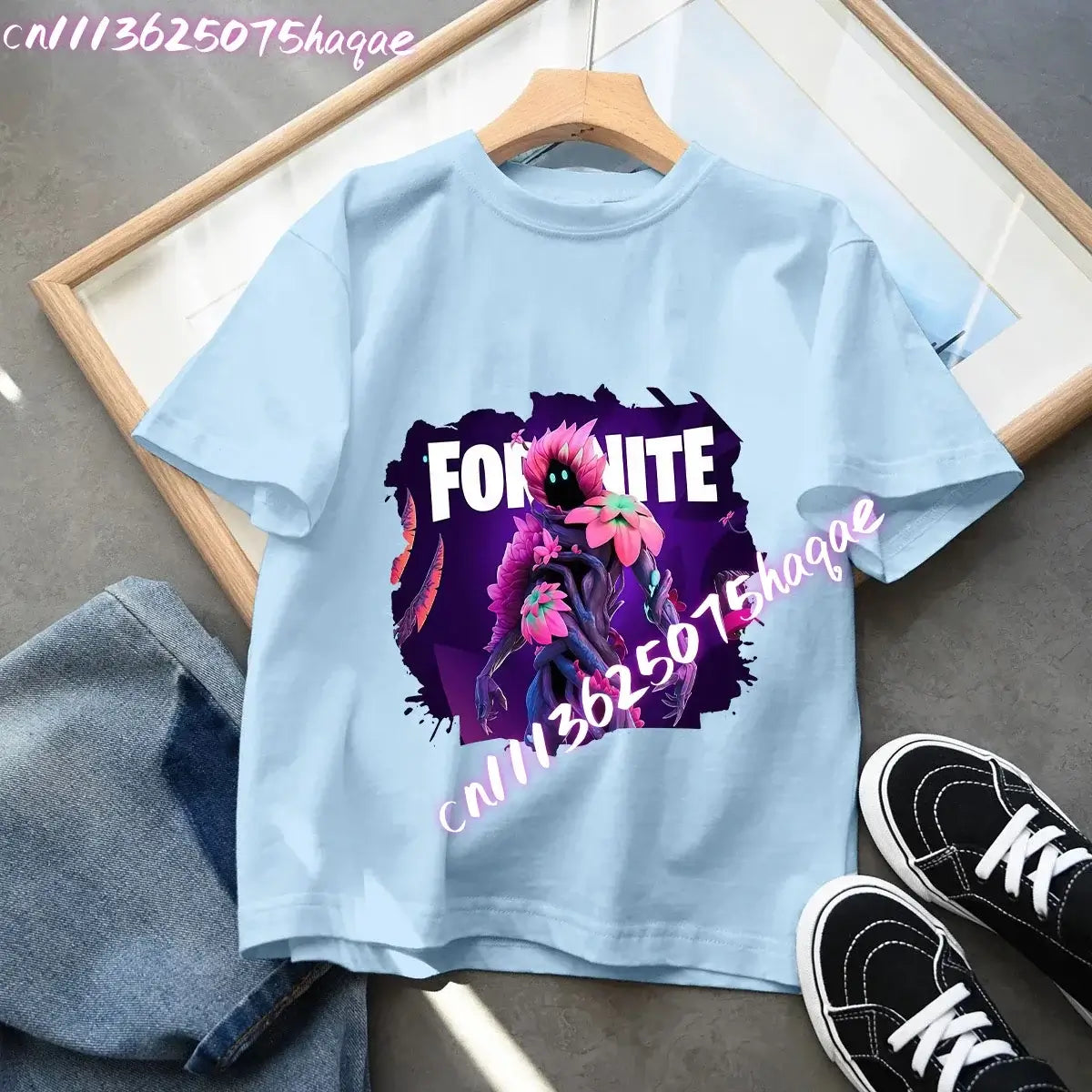 Camiseta azul de algodón para niños Fortress Night, manga corta, diseño kawaii de dibujos animados para niño y niña, ropa de verano, regalo