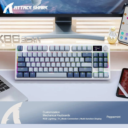 Attack Shark K86 Wireless Mechanical Keyboard, TFT Display, Metal Knob, RGB Backlit, Hot-Swappable, Bluetooth for Gaming & Office