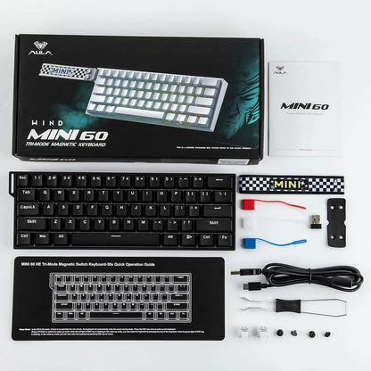 Teclado Gaming Mecânico AULA Mini60 HE/Pro/Max 60% com Switches Magnéticos, RGB, Tri-Mode, 8000Hz, RT 0.01mm, para E-Sports e Presentes