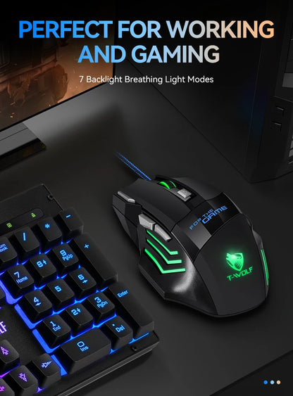T-WOLF Wired Gaming Mouse 7-Button RGB Backlit Ergonomic Mechanical Mouse for PC Gamer