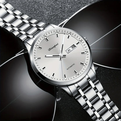 Reloj mecánico automático para hombre Dianpai: modelo de lujo, esfera luminiscente, diseño clásico y elegante, de acero inoxidable, resistente al agua, con calendario e indicación del día de la semana