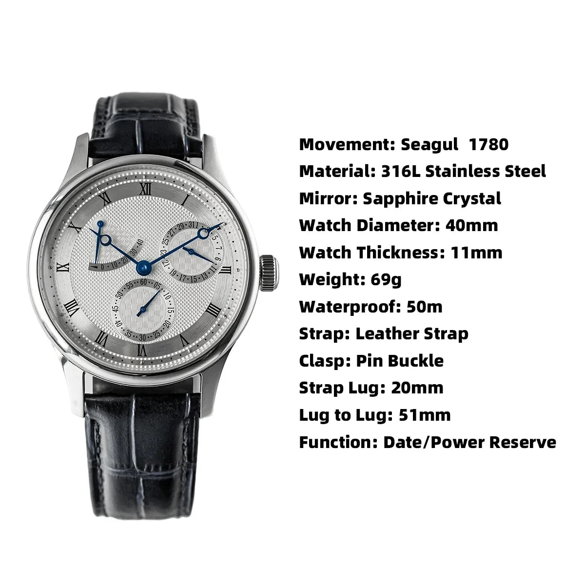Orologio da uomo Pilot 40mm 1963 automatico meccanico da polso, movimento Tianjin ST1780, design militare, nuovo 2024