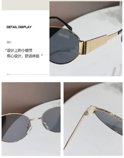 Sexy Small Oval Women's Sunglasses Trendy Luxury Design Metal Frame Shades UV400 Eyewear for Female Classic Vintage Sun Glasses