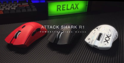 ATTACK SHARK R1 trijų režimų žaidimų pelė, PixArt PAW3311 jutiklis, 18000 DPI, 1000hz, itin lengva 59g, didelėms rankoms, skirta PC/Mac