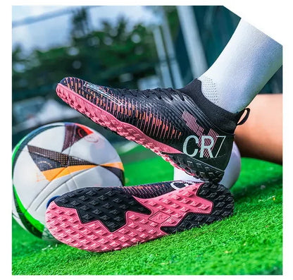 Kids Anti-Collision Toe Football Boots Lace-Up Closure Short Non-Slip Studs Wearproof Breathable Outdoor Grass Game Shoes