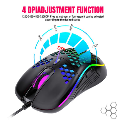 USB Wired Gaming Office Mouse Mechanical Mouse USB Illuminated Mouse 7200DPI Adjustable Optical Gaming Mouse for Desktop Laptop