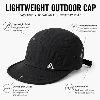 Unisex 5 Panel Camp Cap Quick Dry Waterproof Short Brim Adjustable Lightweight Breathable Cap for Hiking Camping Outdoor Daily