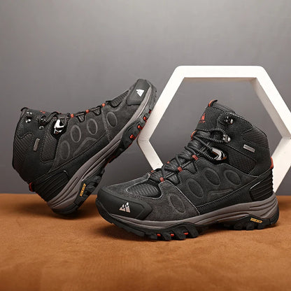 HIKEUP High-Top Herren-Wanderstiefel Winter Outdoor Schuhe Schnürung Rutschfeste Sportliche Freizeit-Trekkingstiefel Herren Wildleder Warme Schuhe