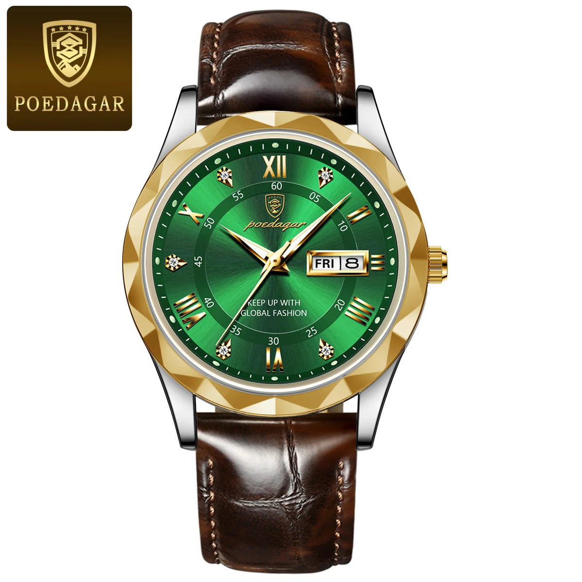 Montre pour homme POEDAGAR, modèle original de luxe : étanche, luminescente, avec affichage de la date et du jour. Montre à quartz au style classique et professionnel, dotée d'un bracelet en cuir.
