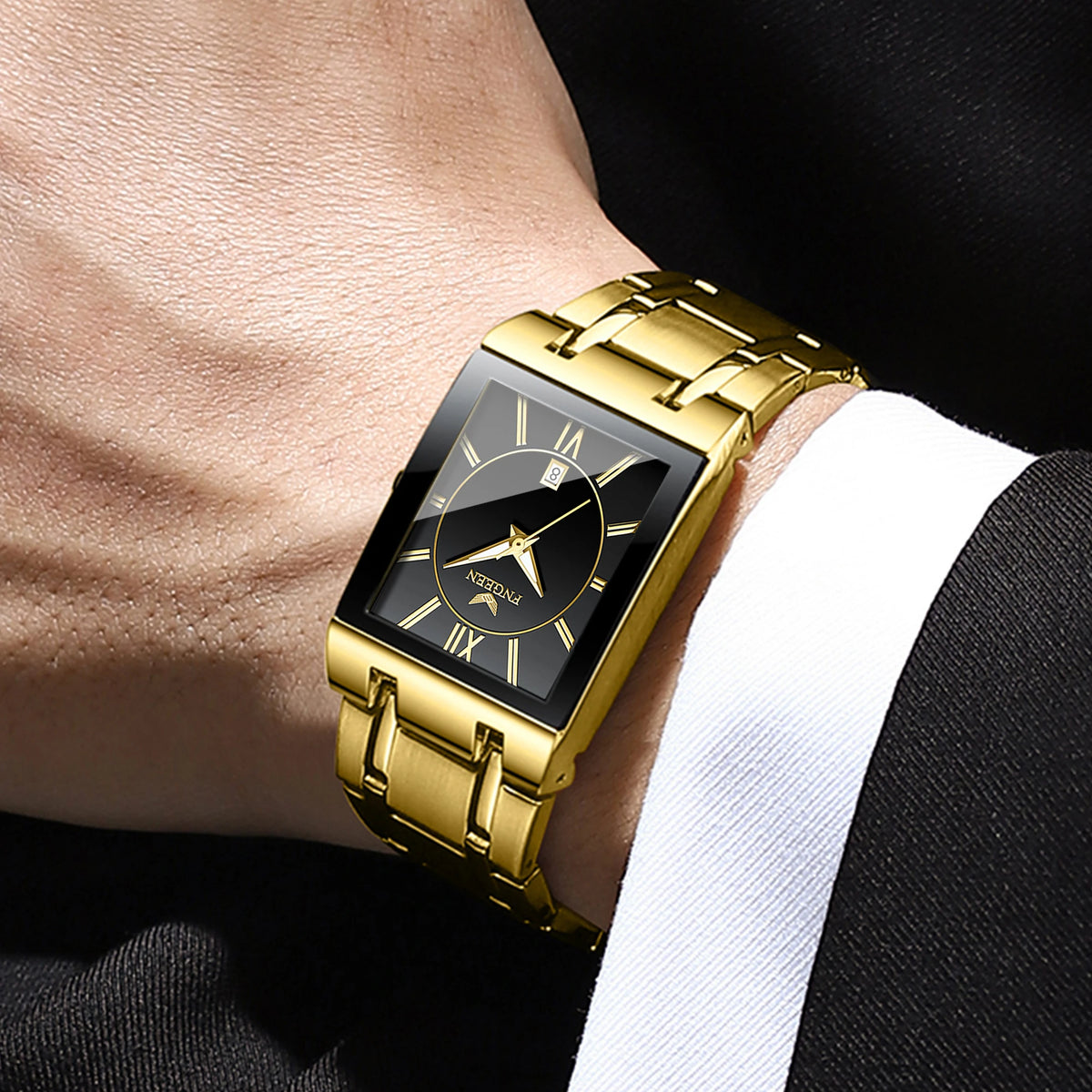 Montre-bracelet de luxe BINBOND à quartz précis pour homme, lumineuse, étanche, date automatique, en acier inoxydable durable, style décontracté.