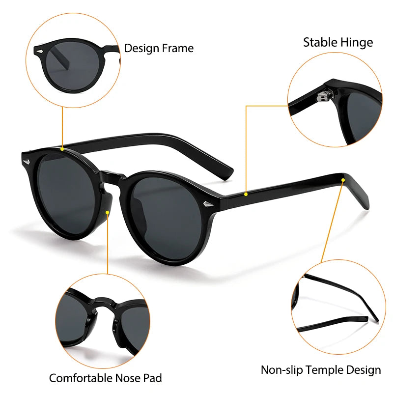 CATERSIDE Fashion Men's Polarized Sunglasses Round Tr-90 Frame TAC Lens Sun Glasses Women's Travel Outdoor Party Glasses