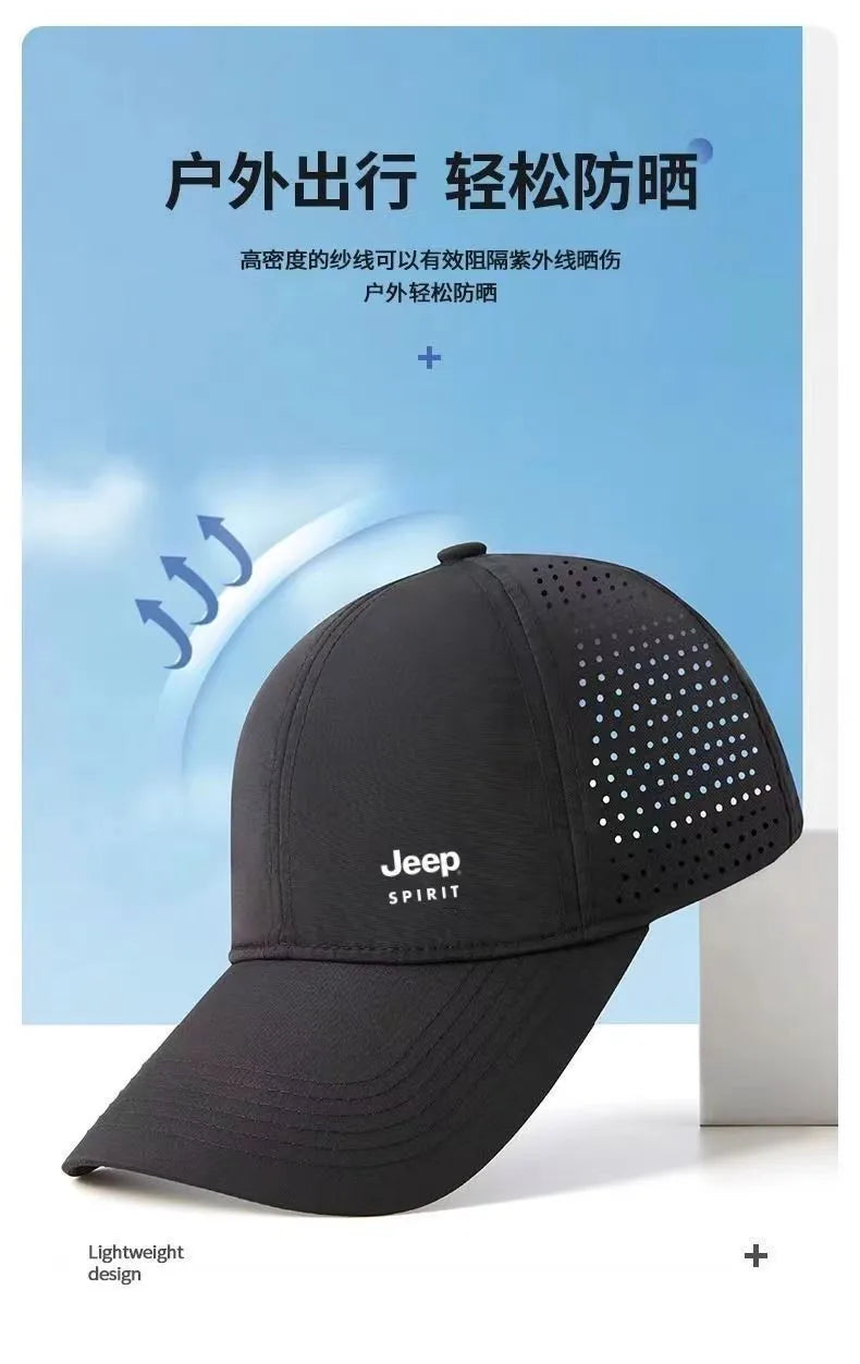 JEEP Quick drying Baseball Hat Summer Mesh Men's and Women's Sunshade, Breathable Sunscreen, Duck Tongue Hat