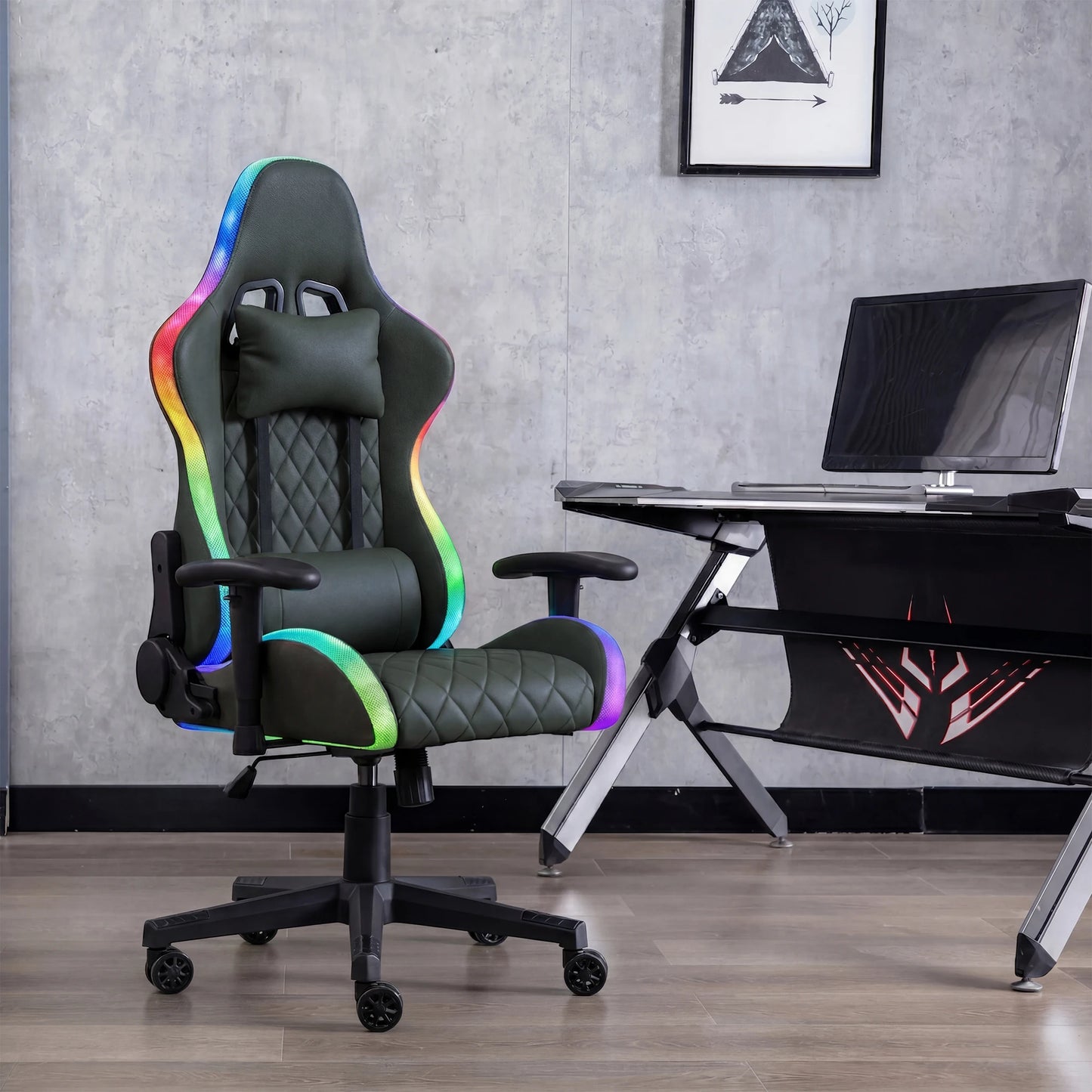 Ergonomic Office Chair with Lumbar Massage, RGB LED Lighting, Reclining Backrest, Adjustable Armrests & Executive Gaming Chair for Home Office