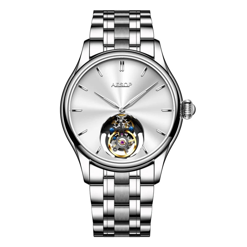 AESOP Mens Mechanical Wristwatches Flying Tourbillon Movement Skeleton Watch for Men Man Luxury Clocks Real Tourbillon Watch
