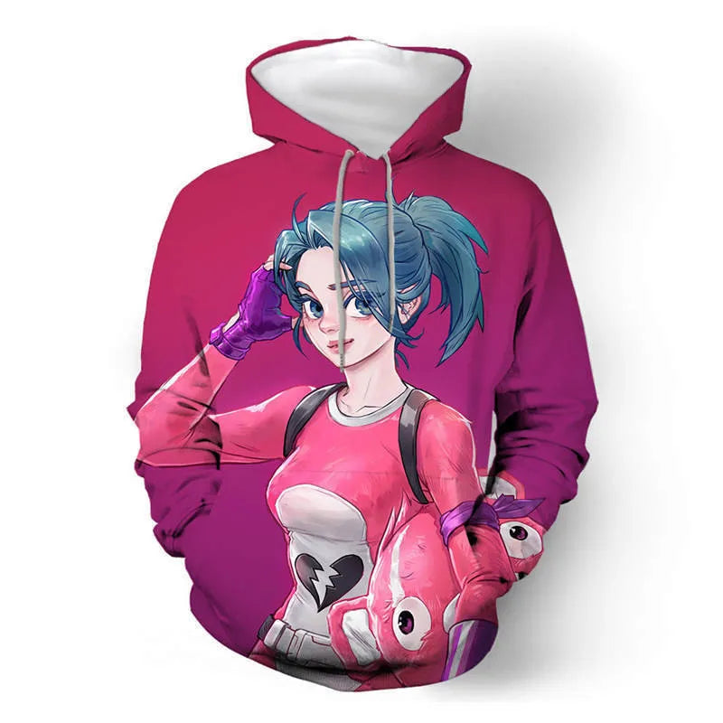 Children's Fortnite 2024 Sweatshirt, 3D Digital Printed Hoodie, Men's and Women's Pullover Jacket, Long Sleeve Children's Gift