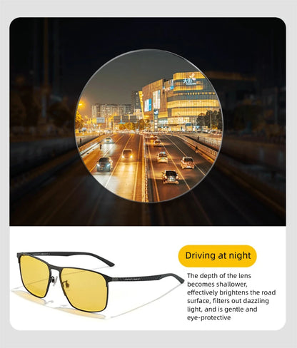 CAPONI Top Quality Night Vision Sunglasses For Men Women Carbon Fiber Frame Square Glasses UV400 lenses Goggles BSYS28964