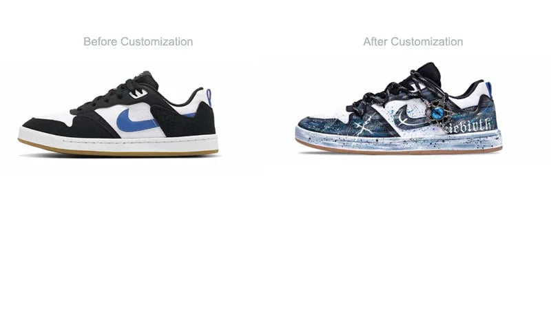 Personalizované tenisky Nike SB Alleyoop „Starry Eye“ – ručne maľované nízke unisexové skateboardové topánky (čierna/modrá)