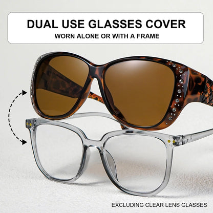 Rhinestone Fit Over Glasses Sunglasses Fashion Sun Glasses Fit Over GlitteringOversized Leopard Square Glasses