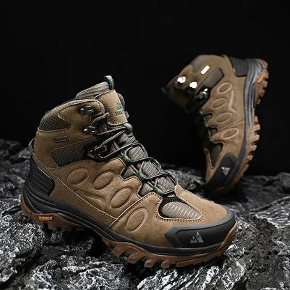 HIKEUP High-Top Herren-Wanderstiefel Winter Outdoor Schuhe Schnürung Rutschfeste Sportliche Freizeit-Trekkingstiefel Herren Wildleder Warme Schuhe