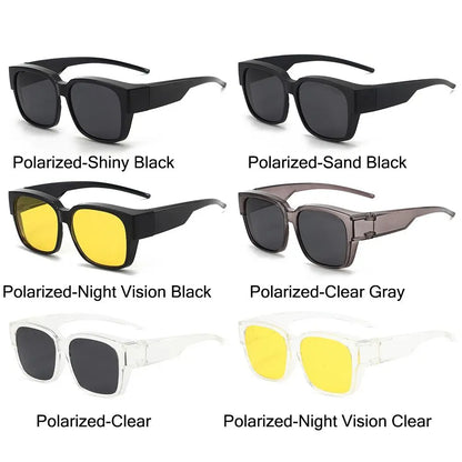 Polarized Fit Over Glasses Sunglasses for Women Men, Trendy Square Wrap Around Shades for Driving Riding, UV Protection