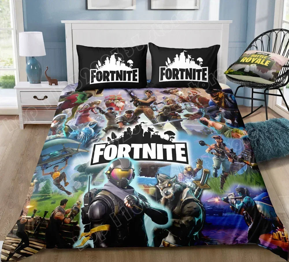 Fortnite Bedding Set Duvet Cover 3 Piece 3D Printed Bedroom Bedding Game Anime Cartoon Pillowcase Room Decoration Gifts