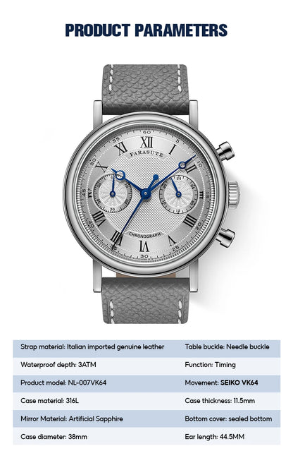 FARASUTE 2025 New Retro Men's Watches Quartz Watch For Men Speed Sports Chronograph AR Coating Sapphire VK64 Clock Reloj Hombre