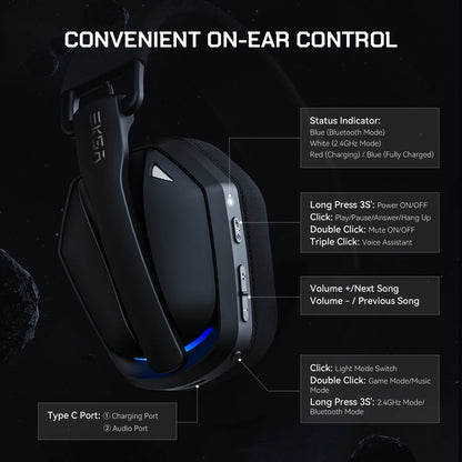 Cuffie gaming wireless tri-mode EKSA G19BT – Bluetooth 5.4, 2.4GHz a bassa latenza, cuffie gaming con microfono per PC, PS5, Xbox