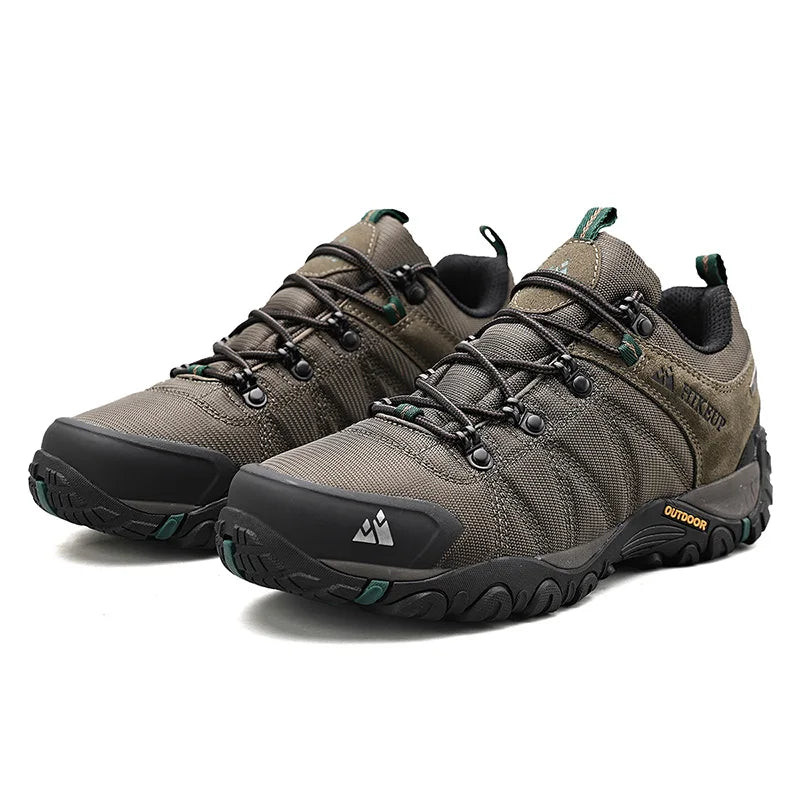 HIKEUP Pantofi de drumeție pentru bărbați, pentru patru sezoane, sport outdoor, piele naturală, rezistenți la uzură, pantofi de escaladă cu talpă din cauciuc, sneakeri de trekking