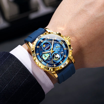 Luxe BINBOND-kwartshorloges voor heren, verlicht, waterdicht, chronograaf met automatische datum, zakelijke, sportieve en casual stijl
