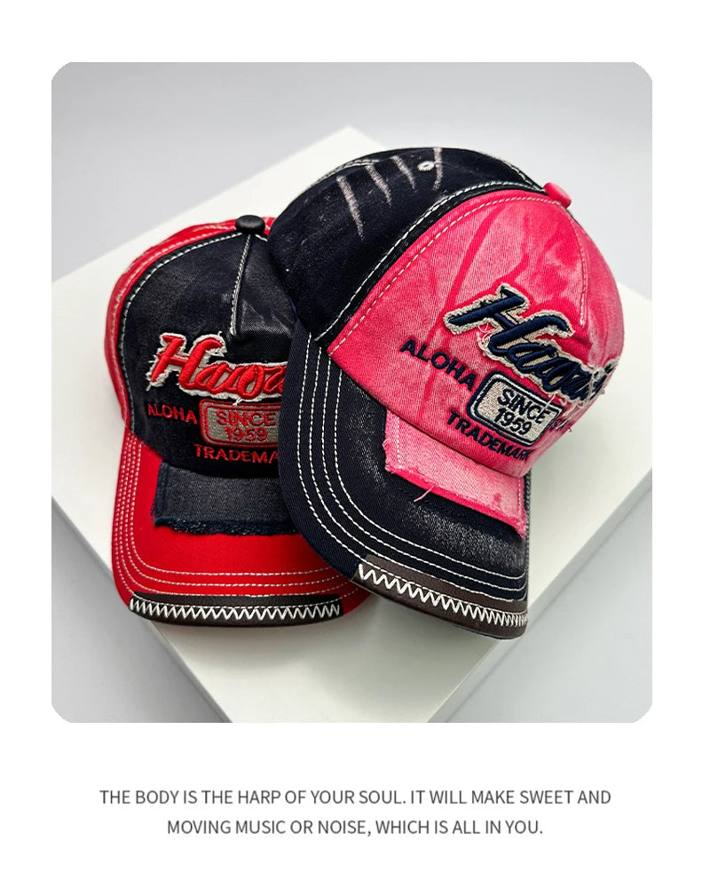 Koreanische Vintage-Waschung Baseballcaps für Herren und Damen aus Baumwolle, Snapback-Caps mit Stickerei, neue vielseitige Mode-Lettering-Freizeitcaps im Distressed-Look