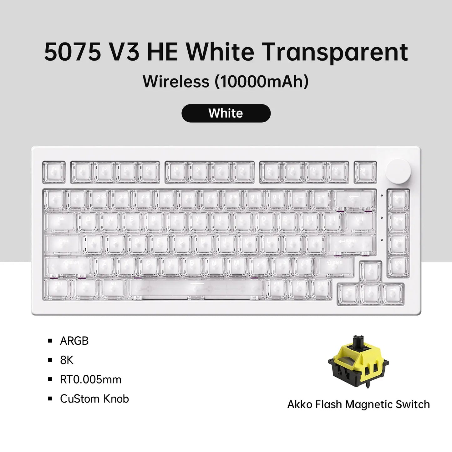 Akko 5075 V3 HE Magnetic Keyboard 75% Custom Mechanical Gaming Keyboard Rapid Trigger 0.005mm 8K Polling Rate ARGB
