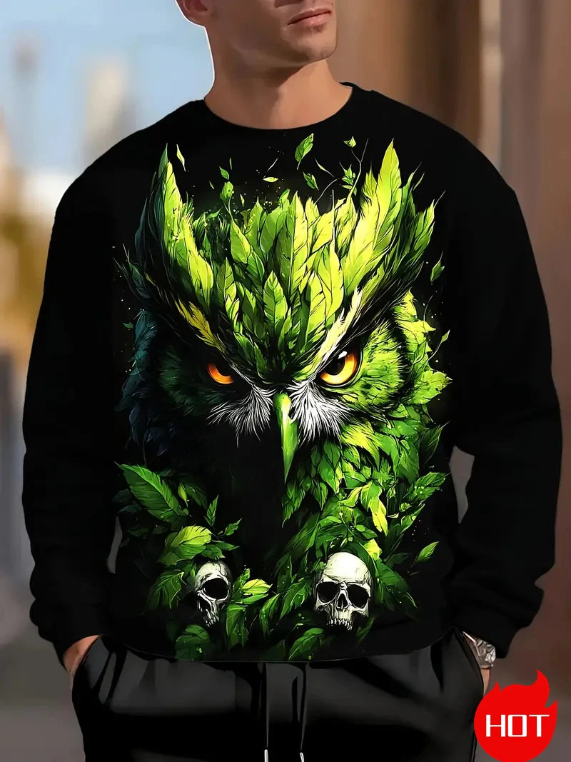 Herren-Sweatshirt mit Adler-Print, langärmelig, Streetwear, 3D-Tierdruck, Hip-Hop-Oberteil für Männer, Plus Size, Rundhals-Pullover