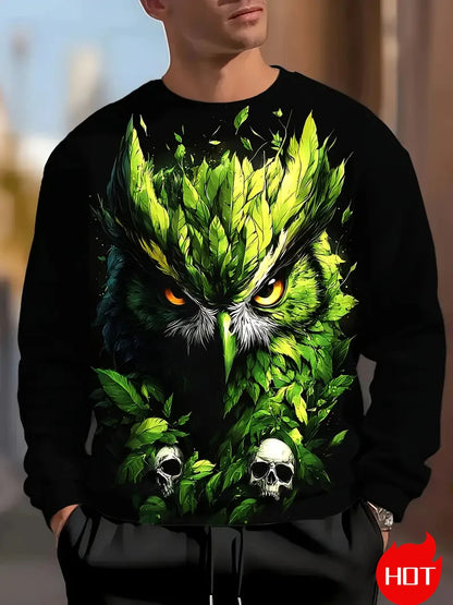 Herren-Sweatshirt mit Adler-Print, langärmelig, Streetwear, 3D-Tierdruck, Hip-Hop-Oberteil für Männer, Plus Size, Rundhals-Pullover