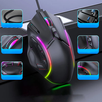 Ratón gaming RGB con cable 12800DPI, 12 teclas, definición de macros, accesorios de repuesto para ordenador, funcionamiento fotoeléctrico