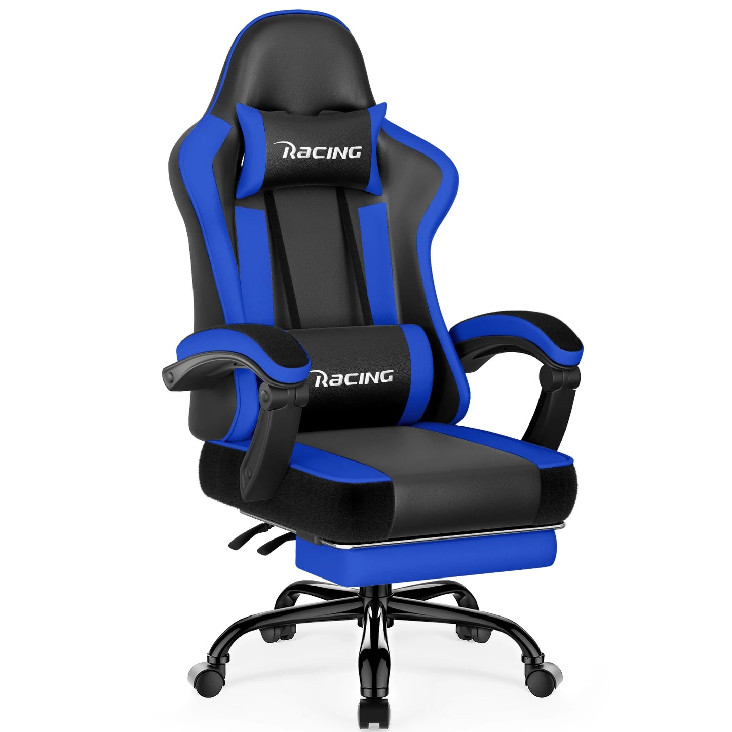 AUTHMIC Ergonomic Gaming Chair with 170° Reclining Backrest, Foldable Footrest, Soft Armrests, Supports 150kg, Breathable Material