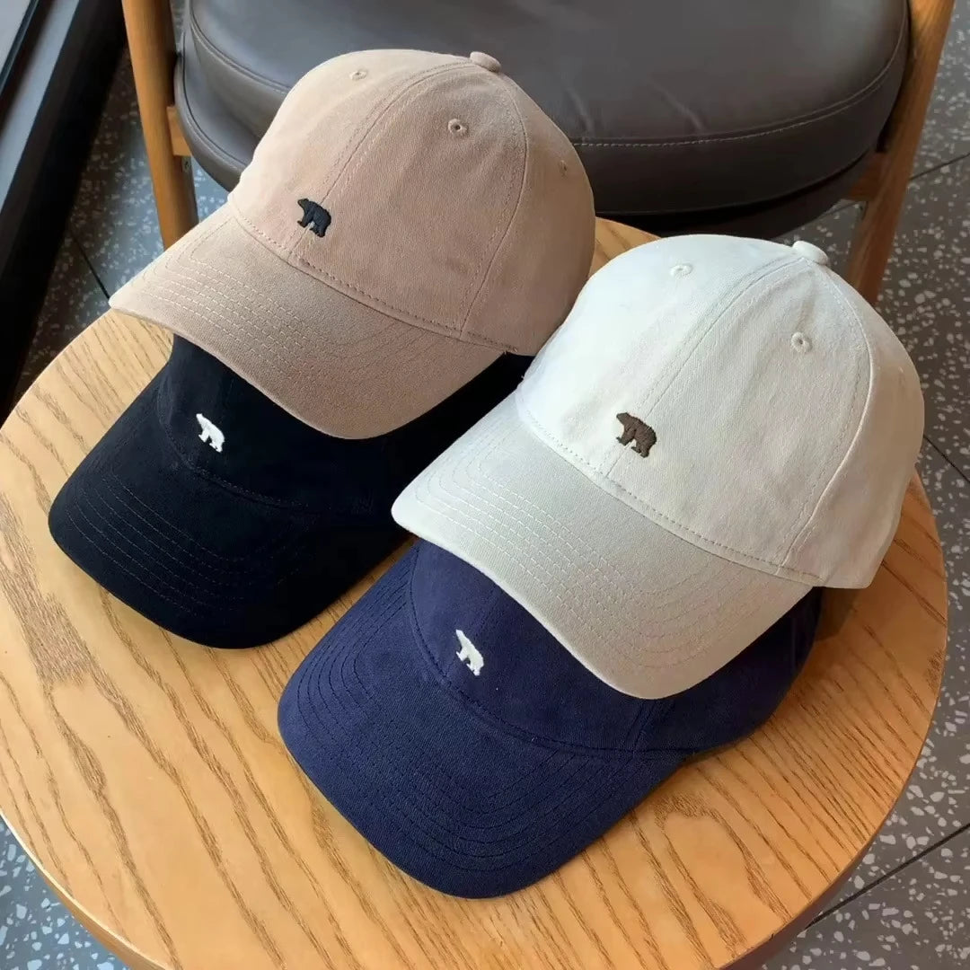 Polar Bear Embroidered Baseball Hats for Men and Women, Wide brims to Show Face, Small Retro Hats, Soft Top Duck Tongue Hats