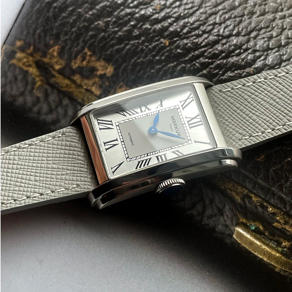 New MERKUR NH05 Rectangle Retro Casual Watch for Men Business Series Automatic Chorded Watch Sapphire White Watch