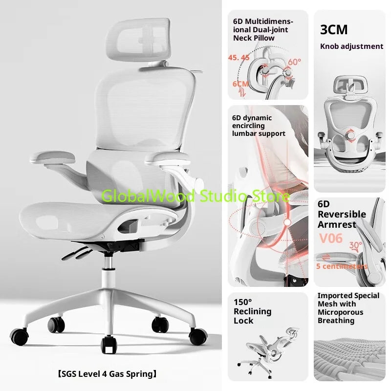 Ergonomic Rattan Office Chair with Massage Design, Sihoo Leather Executive Desk Chair, Folding Swivel Chair with Adjustable Height & Armrests