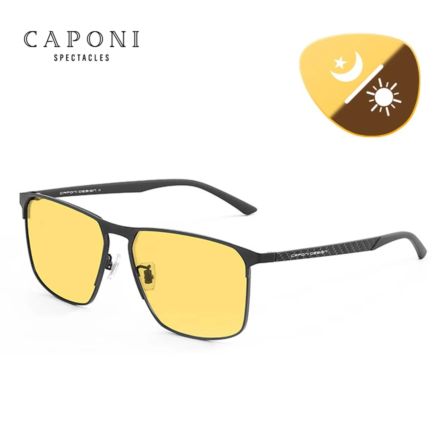 CAPONI Top Quality Night Vision Sunglasses For Men Women Carbon Fiber Frame Square Glasses UV400 lenses Goggles BSYS28964