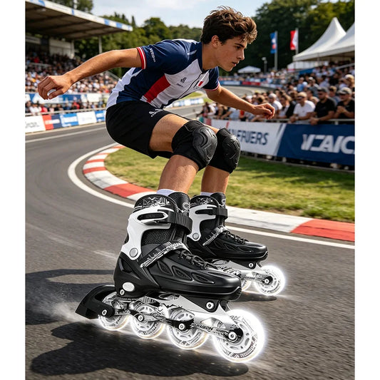 Patins em Linha para Rapaz, Pretos, Tamanho Ajustável, Rosa para Rapariga, Rollerblades Desportivos para Criança, Alta Velocidade, Novos, LED Luminoso, Profissionais