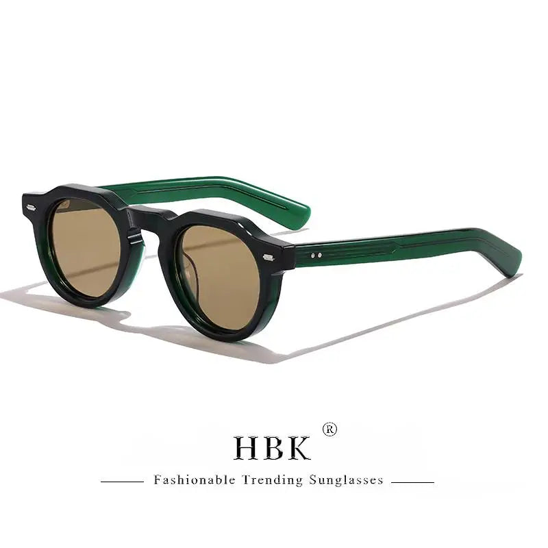 HBK Vintage Simple Round Men Sunglasses Small Frame High-Quality Acetate Frame Sun Glasses Women Party Travel Outdoor Glasses